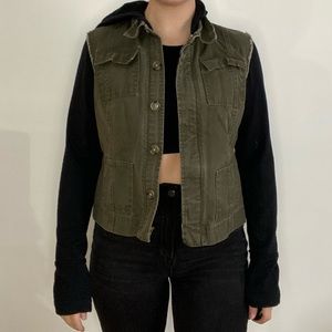 Faux Vest over Hoodie Utility Jacket